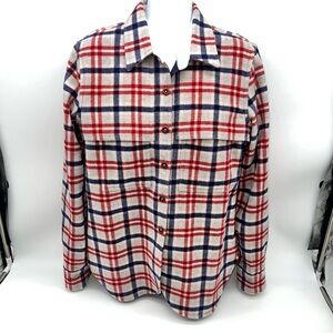 Guideboat Co. Chemise Montage 100% Wool Plaid Shirt-Red/Blue/White-Size M